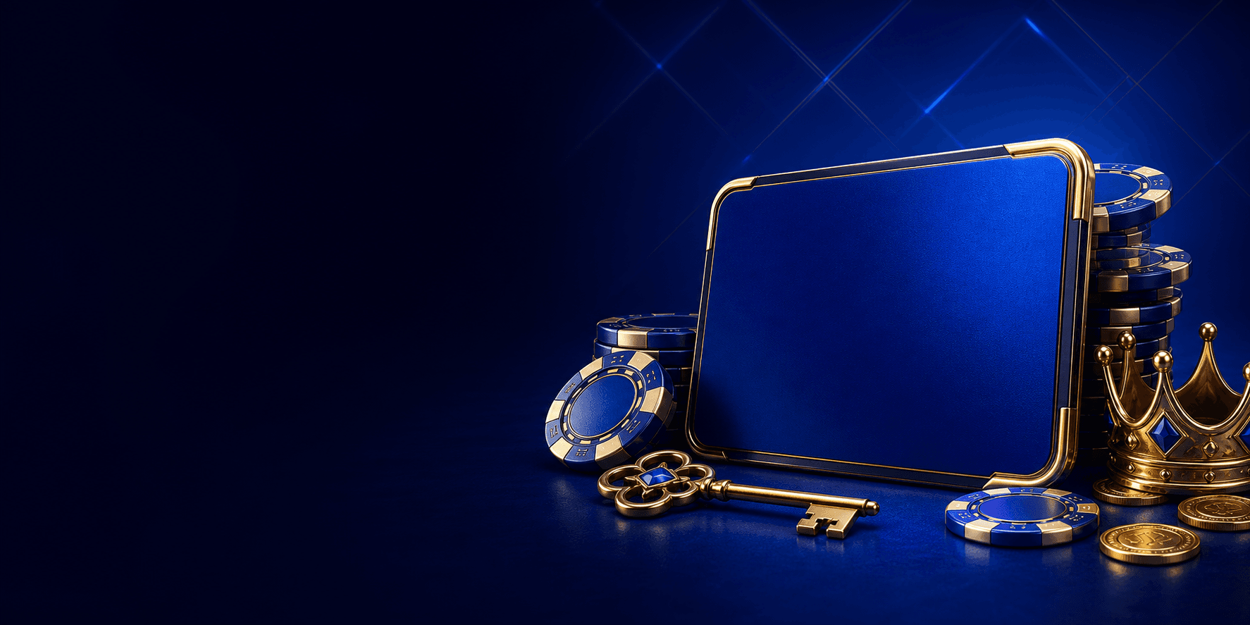 Premium membership card, chips, gold key and crown